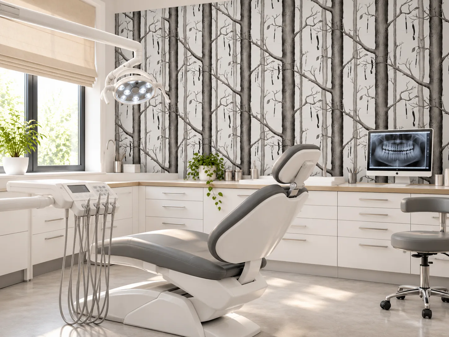 Dental wallpaper Black forest in een behandelkamer